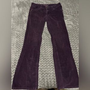 Purple corduroyed, low rise, jeans. Size 6